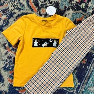 Kids Yellow Pajama Set with Checkered Pants